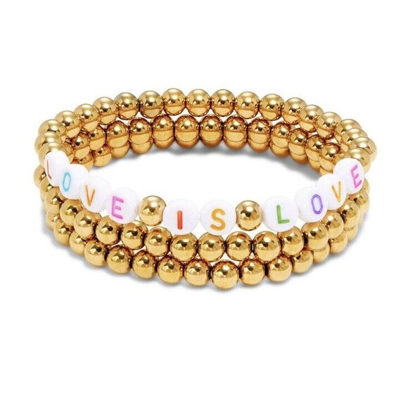 Eye Candy Luxe 3 Bracelet Set 18k Gold Plated Titanium LOVE IS LOVE Spell Out - Picture 1 of 7